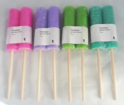 Garden Flares Out/Indoor Torch BBQ Candles Grn/Lavndr/Magnta/Turqouis Packs Of 2 • £5.99