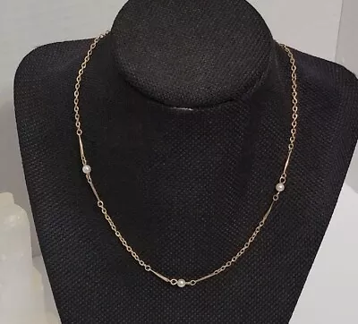 Beautiful Gold Tone Necklace With 3 Faux Pearls 16 In Excellent Vintage Jewelry  • $9.99