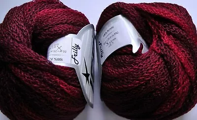 2 X 50g Ruffle Tape Yarn. Red/Burgundy Multicolour. Knit/Crochet/Weave • £10.80