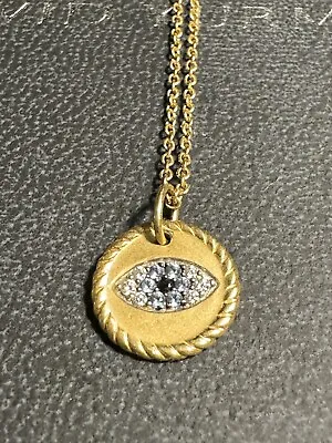 $995 David Yurman 18k Gold SAPPHIRE & DIAMOND Evil Eye Charm Pendant NECKLACE • $849