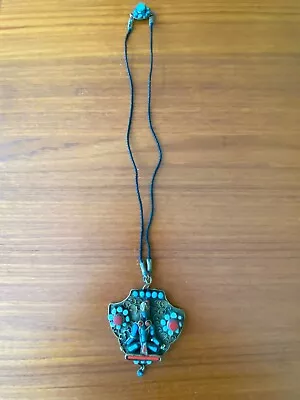 Vintage Sage Tibetan Coral And Turquoise Brass Buddha Necklace • $70