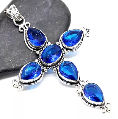 925 Sterling Silver Blue Tanzanite Gemstone Handmade Jewelry Cross Pendant S-3 • $14.53