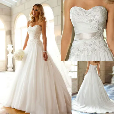 New White Ivory Organza Strapless Beaded Wedding Bridalmaids Dress Size 6- 16 AU • $32