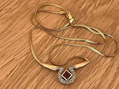 £675 • Buy Magnificent 9ct Gold Ruby & Diamond Centre Piece Necklet Herringbone Chain & Box