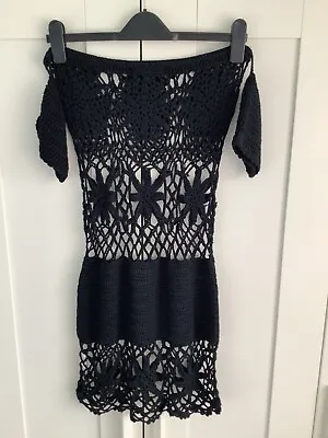 Missguided Black Crochet Bardot Mini Dress Size UK S • £3