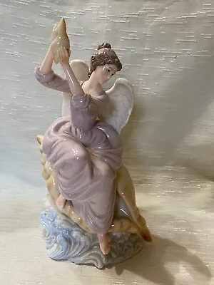 O'Well Porcelain Angel Sitting Conch Seashell 12  Sculpture Grandeur Noel • $79.95
