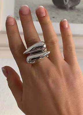 925 Sterling Silver Chunky Dome Band Ring 2 Set Of Statement Ring Geometric Rin • $10.39