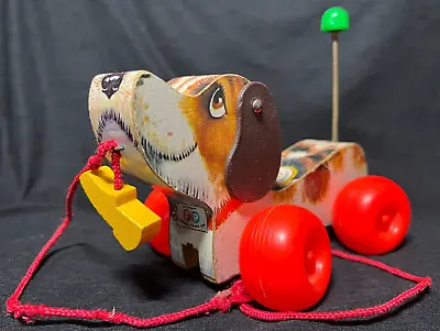 Vtg 1965 Fisher Price Little Snoopy 693 Wooden Pull Toy Dog W Shoe In Mouth NICE • $20.87