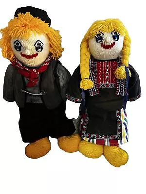 Doll Couple Vintage Handmade Crocheted & Knitted Dolls Large Size • $42.99