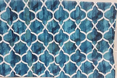 FLANNEL BACK VINYL TABLECLOTH 60  Round (4-6 People) BLUE TRELLIS DESIGN HP • $15.99