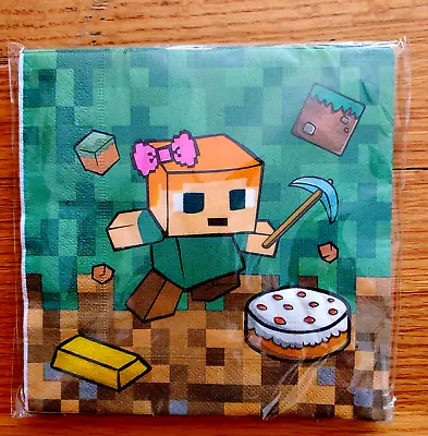 FREE SHIPPING TNT Minecraft  ONE Package Of 16 Dinner Napkins    6 ½” X 6 ½” • $9.95