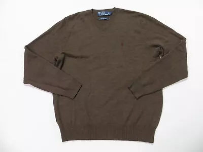 Vintage Polo Ralph Lauren Merino Wool Sweater Mens Medium V-Neck Pullover Brown • $18.80