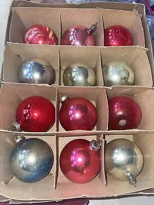 Vintage Shiny Bright Christmas Glass Ball And Bell Ornaments Set Of 12 In Box • $35