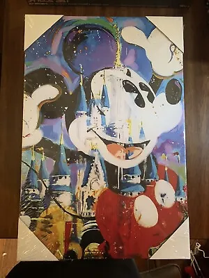 Disney Mickey Mouse And Castle 24x16 Wrapped Canvas Art Print (Ready To Hang) • $59.99