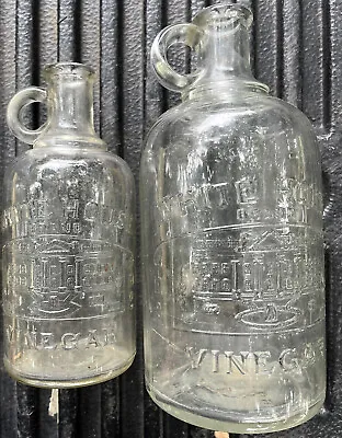 Vintage White House Brand Vinegar Glass Bottle Embossed Lot Of 2 • $19.99