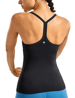 CRZ YOGA Women Seamless Workout Tank Tops Athletic Sports Shirts Built In Bra • £23
