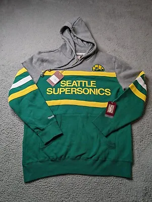Mitchell & Ness Head Coach Hoodie Mens XL Green Seattle Supersonics Retro NWT • $74.91