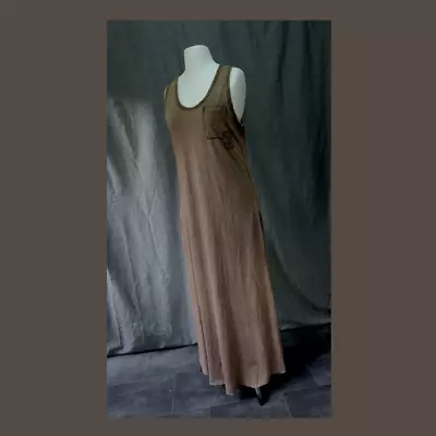 Made In Italy : Italian Brown Distressed Maxi T~Shirt Lagenlook Dress : Size 38  • £13.99