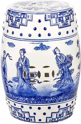 Ocean Jewel Chinoiserie Ceramic Decorative Garden Stool Blue • $91.99