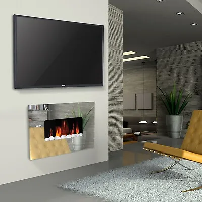LED Electric Fire Fireplace Wall Mounted Mirror Glass Slim Remote Flicker Flame • £119.99