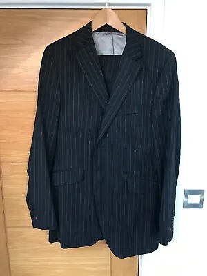Holland Esquire Mens Navy Wool Gangster Pinstripe Suit Size 42/36 Vgc • £90