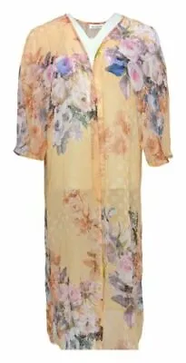 Serengeti Womens XL Apricot Roses Print Chiffon Long Kimono Cardigan Duster NWT • $28