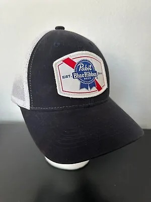 PABST BLUE RIBBON BEER HAT Trucker Style Mesh Adjustable Navy Blue Cap Official • $12.95