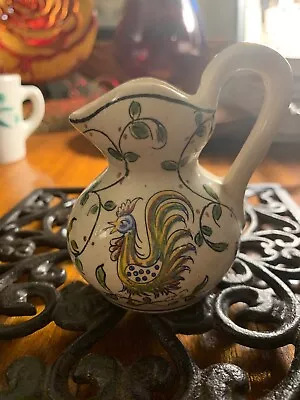 Vintage Hand Painted Pottery Miniature Pitcher/Creamer~Rooster~Vines • $14.50