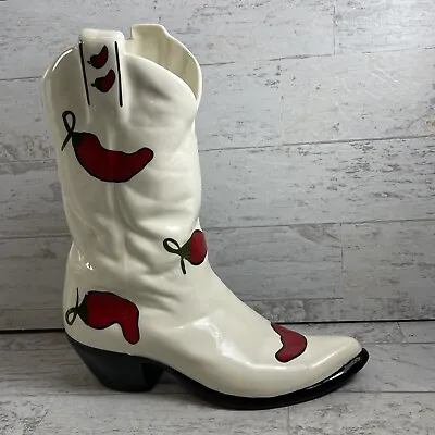 Story Teller Arts Western Cowboy Boots Hand Painted Ceramic Chili Pepper Planter • $34.84