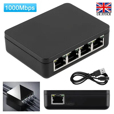 4 Port Gigabit Ethernet Network Switch RJ45 Ethernet Splitter 1Gbps Plug & Play • £16.94