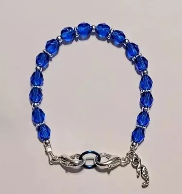 Sapphire Blue Czech Glass Beads Medical Alert ID Replacement Bracelet 6.5  • $8.50