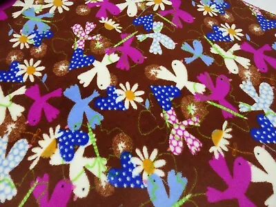 Fabric Microfleece Wellnessfleece Birds Hearts Brown Pink Blue Colorful Children's Fabric • £3.02