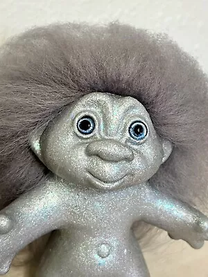 Dam Troll Doll 5” Silver Body OOAK  Figure With Sparkly Eyes And Wool Hair. • $48