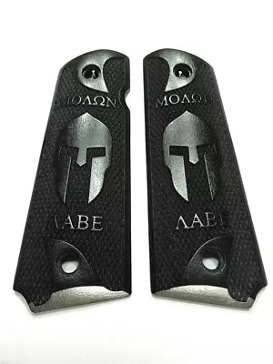 --Ebony Molon Labe Spartan Helmet 1911 Grips Checkered Engraved Textured #1 • $40