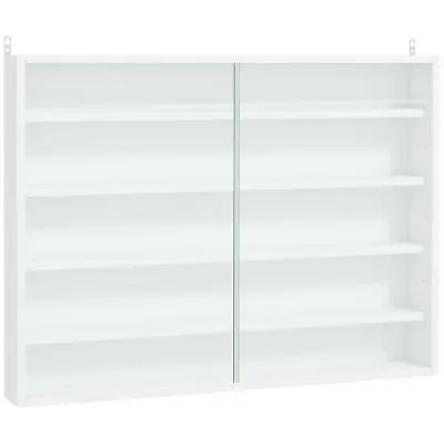 HOMCOM 5-Tier Wall Display Shelf Unit Cabinet W/ Shelves Glass Doors White • £48.99