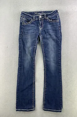 Miss Chic Womens Jr Size 7 Dark Wash Low Rise Distressed Bootcut Denim Jeans • $12.95