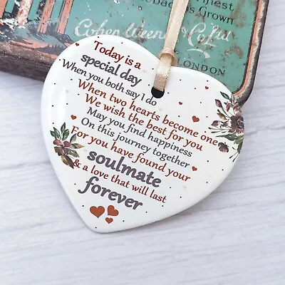 Wedding Gift Ceramic Heart Plaque Mr And Mrs Good Luck Bride Groom Keepsake You • £5.99