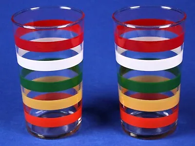 Vintage Anchor Hocking Fiesta Striped Glass Tumblers -Mint! • $21.99