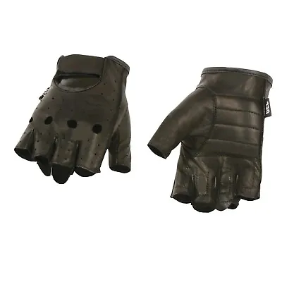 Milwaukee Leather SH195 Men's 'Open Knuckles' Black Leather Fingerless Gloves • $14.99