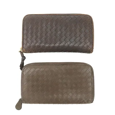 Auth BOTTEGA VENETA Set Of 2 Intrecciato Leather Long Wallet 114076 Used F/S • $181.50