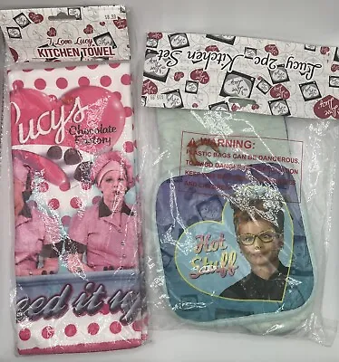 I Love Lucy Kitchen Set - Hot Stuff Oven Mitts & Chocolate Factory Towel - NEW • $20