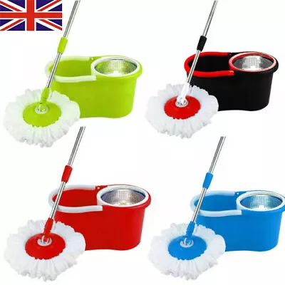 £15.69 • Buy 360° Rotating Magic Spin Floor Mop Bucket Set Microfibre With 2 Heads For Clean