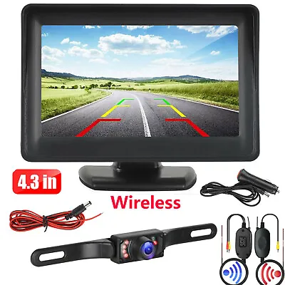 Wireless Car Rear View System 4.3'' Screen Monitor+ Back Reverse Camera Kit • $48.80