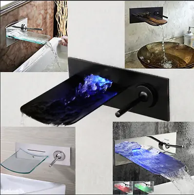 Wall Mount Bathroom LED BathTub Mixer Faucet Single Lever Ceramic Cartridge Tap • $69.06