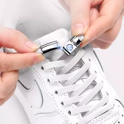 £3.85 • Buy No Tie White Shoe Laces Flat Elastic Magnetic Lock Trainers Sneakers Laces UK 