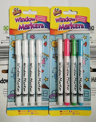 8 X Window Markers - 4 White + 4 Colour Pens Windows Chalkboard Mirror Great Fun • £6
