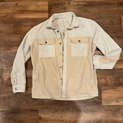 ZARA Mens Ribbed Two Toned Corduroy Cord Jacket Overshirt Shacket Sz L USED • $33.55