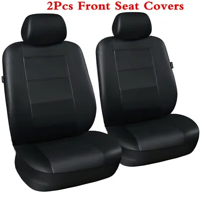 $44.90 • Buy PU Leather Universal Fit Pair Of 2 Front Car Seat Covers Cushion Protector Black