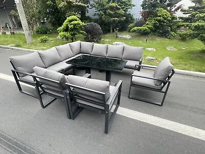 Fimous Aluminum Outdoor Garden Furniture Adjustable Rising Dining Table Sofa Set • £1079