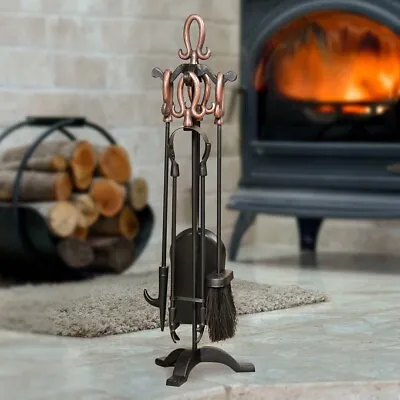 £44.99 • Buy 5 Piece Fire Companion Set Black Copper Cast Iron Fireside Fireplace Home Tools